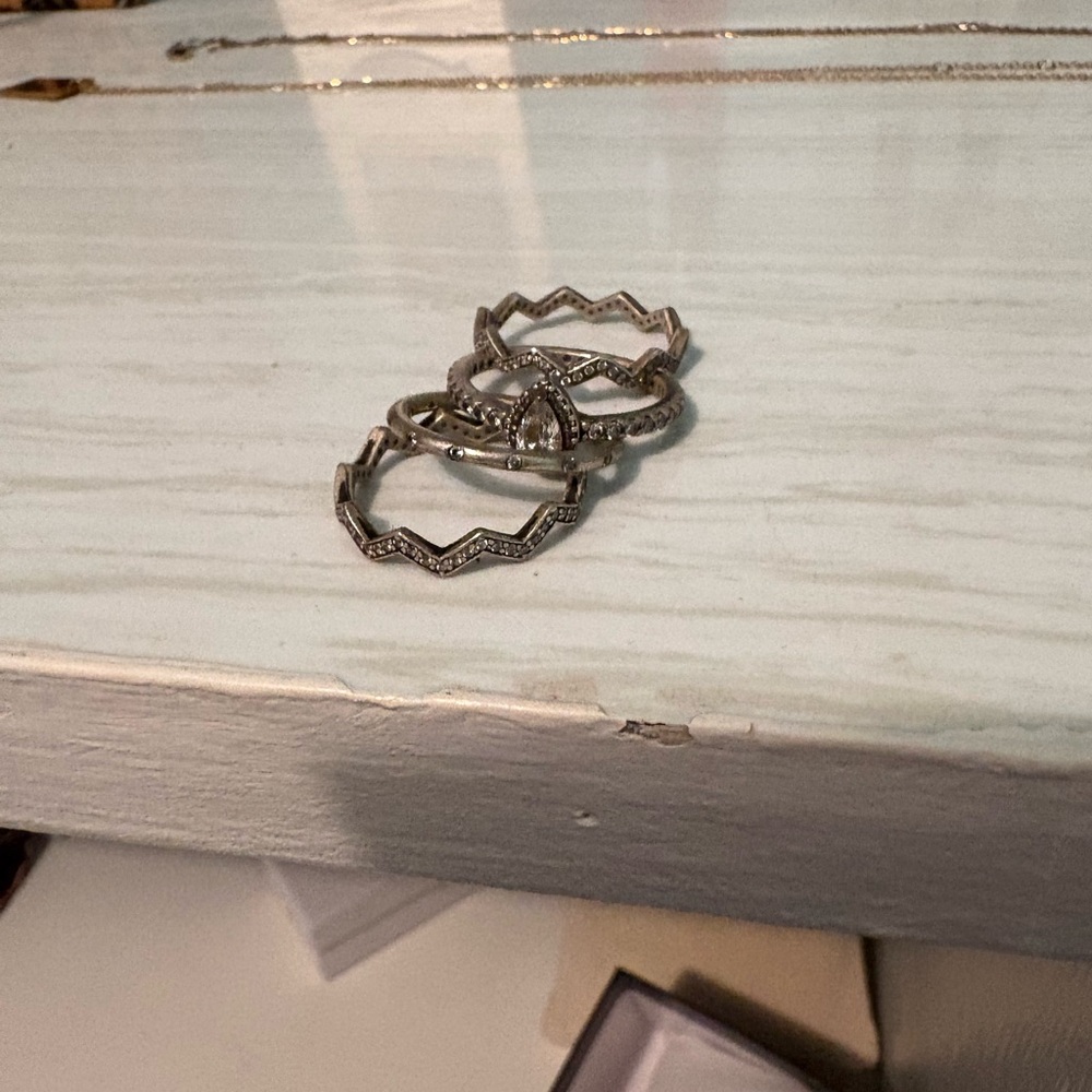 Stacked Silver Tone CZ & Band Ring Set
